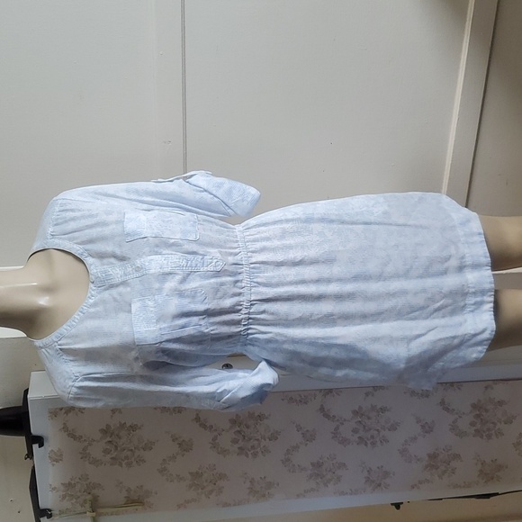 RED SAKS FIFTH AVE SHIRT DRESS Light Blue White Size M - Picture 1 of 12